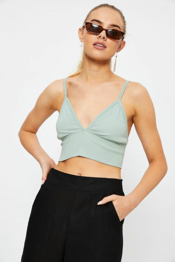 Green Basic Rib Bralette - Image 2